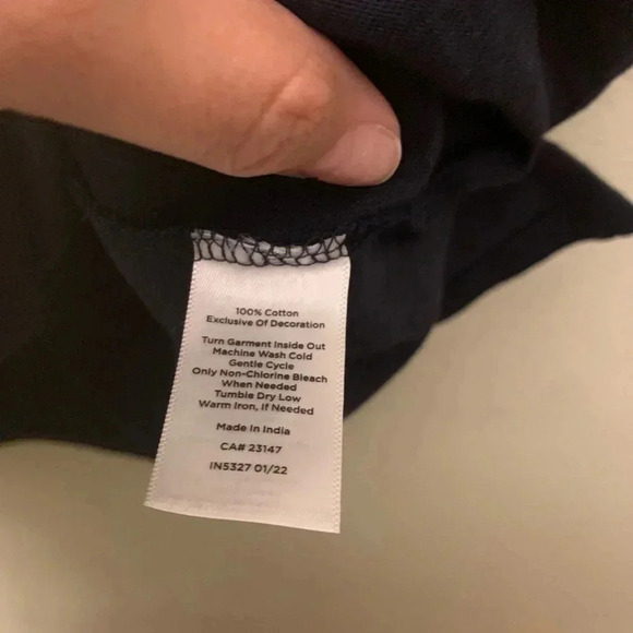 Talbots Cotton Slub Embroidered Tee Navy Blue Pink Square Neckline small - Picture 4 of 4